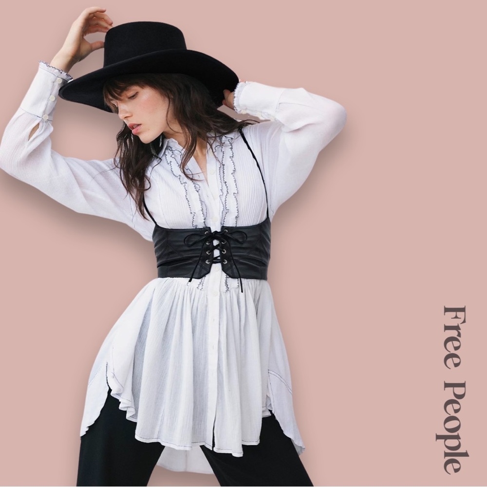 Free People Hastings Corset Belt | Black Leather | NWT